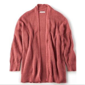 AE Long Waffle Knit Sweater Cardigan Red L/XL